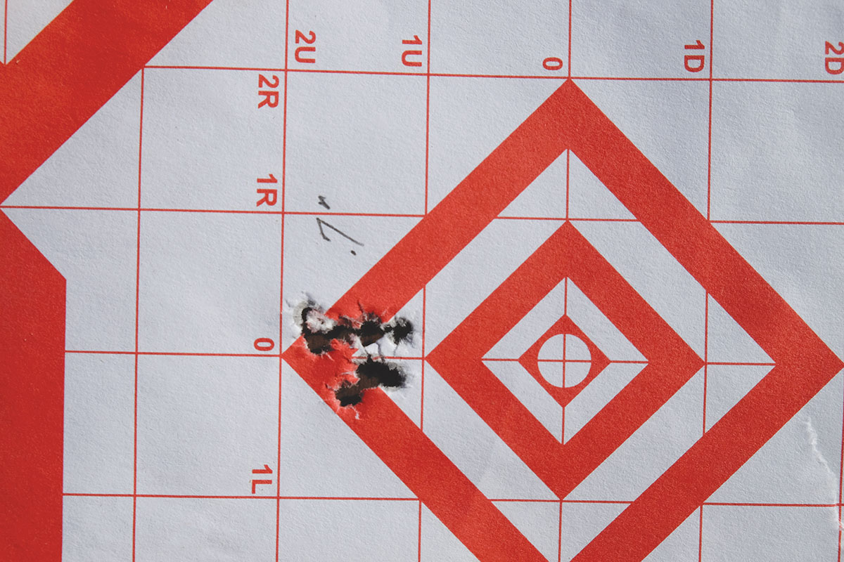 This 220 Swift 100-yard, eight-shot group is comprised of four shots each with Sierra 55-grain Blitz bullets and Sierra 55-grain spitzers and measures .7 inch.